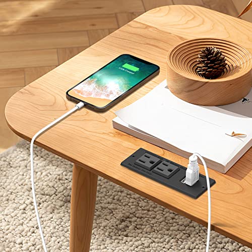 Kungfuking Desktop Power Grommet Conference Recessed Power Strip in Desk Outlet Power Socket 2-Socket &2-USB Ports 9.85 FT Extension Power Cord, ETL Listed - Image 2