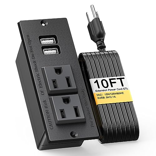 Kungfuking Desktop Power Grommet Conference Recessed Power Strip in Desk Outlet Power Socket 2-Socket &2-USB Ports 9.85 FT Extension Power Cord, ETL Listed - Image 1