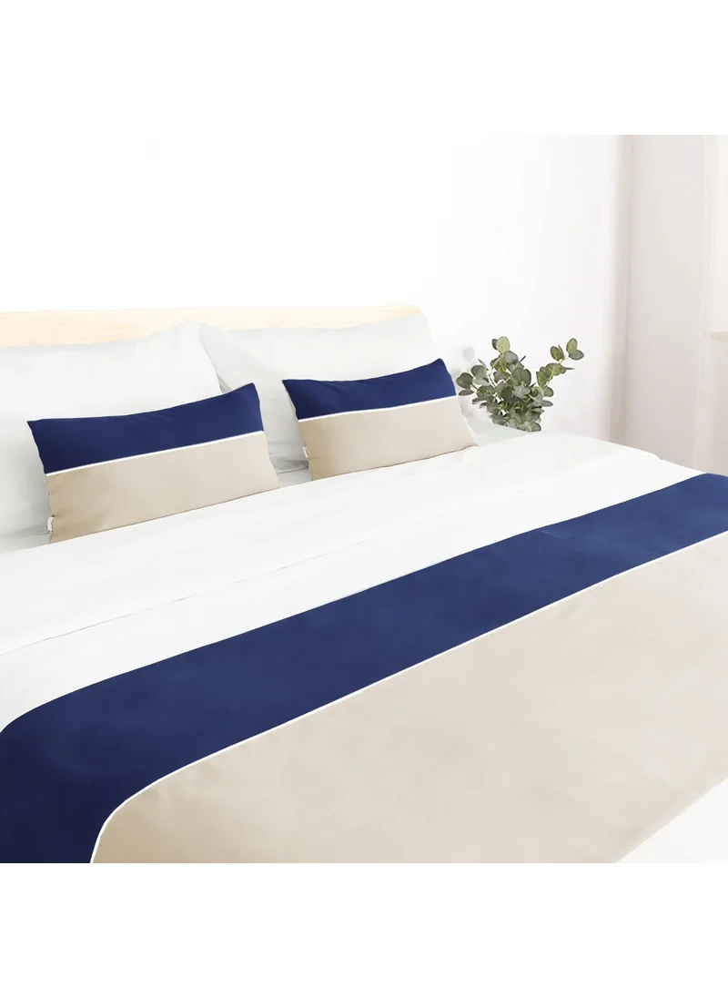 Ritmo Home Bed Runner & Filled Throw Pillow Set with Piping Dark Blue - Cream