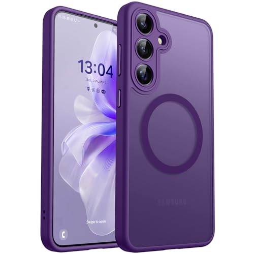 CANSHN Designed for Samsung Galaxy S25 Case 2025 Full Camera Protection Compatible with Magsafe Translucent Matte Back Protective Phone Cover Deep Purple - Image 1