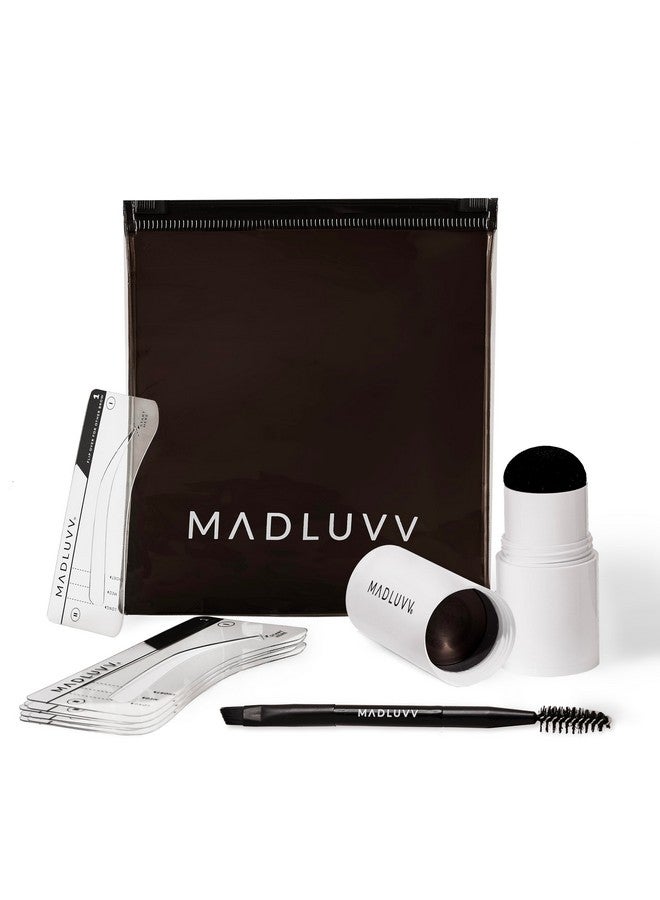MADLUVV Eyebrow Stencil Kit - Easy-To-Use, Natural Look, 9 Popular Shapes, Used By Professionals - Includes Stamp, Stencils, Spoolie, And Travel Bag (Nearly Black) - Image 1
