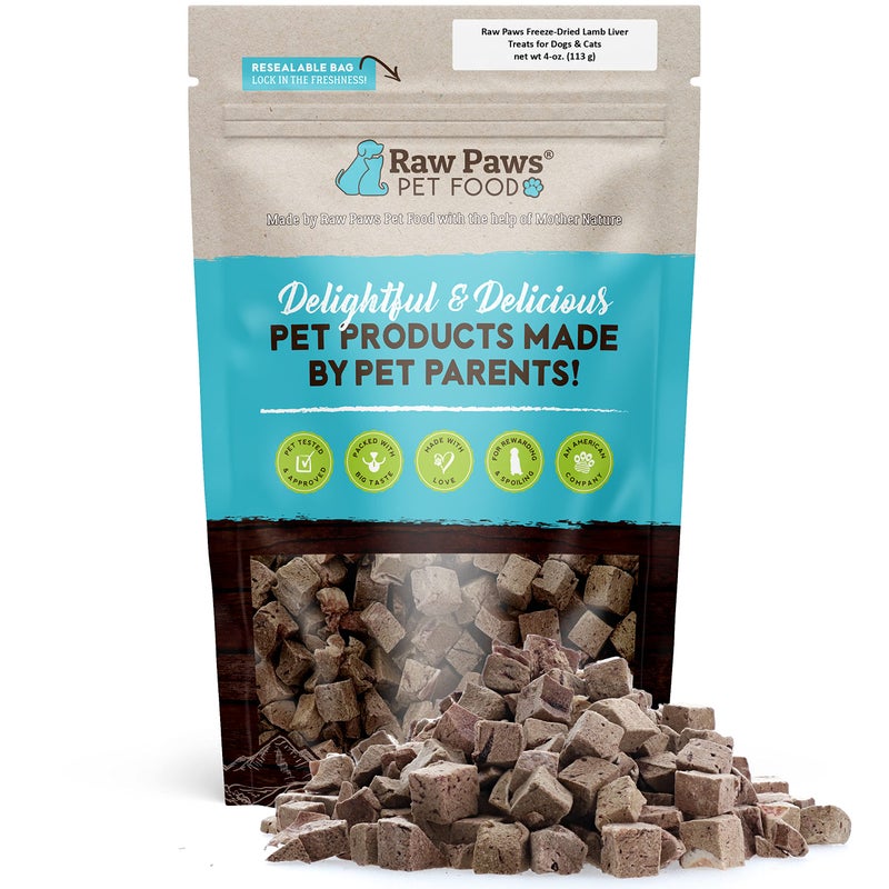 Raw Paws علاجات كبد الحمل المجفف بالتجميد من رو باوز للكلاب والقطط، 4 أونصات - علاجات الحمل مصنوعة في الولايات المتحدة - علاجات جرو للتدريب - علاجات كبد للكلاب والقطط - علاجات الكلاب المجففة بالتجميد - Image 1