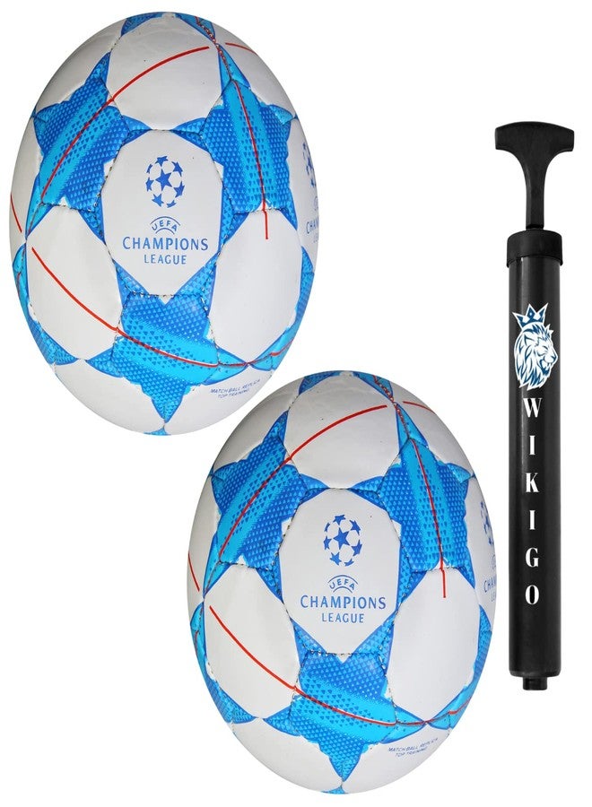 WIKIGO Blue Star Football Pack of 2 with Air Pump | Water Resistant | Football for Training & Match Practice Outdoor Soccer Ball Rubber | Size 5 - Image 2