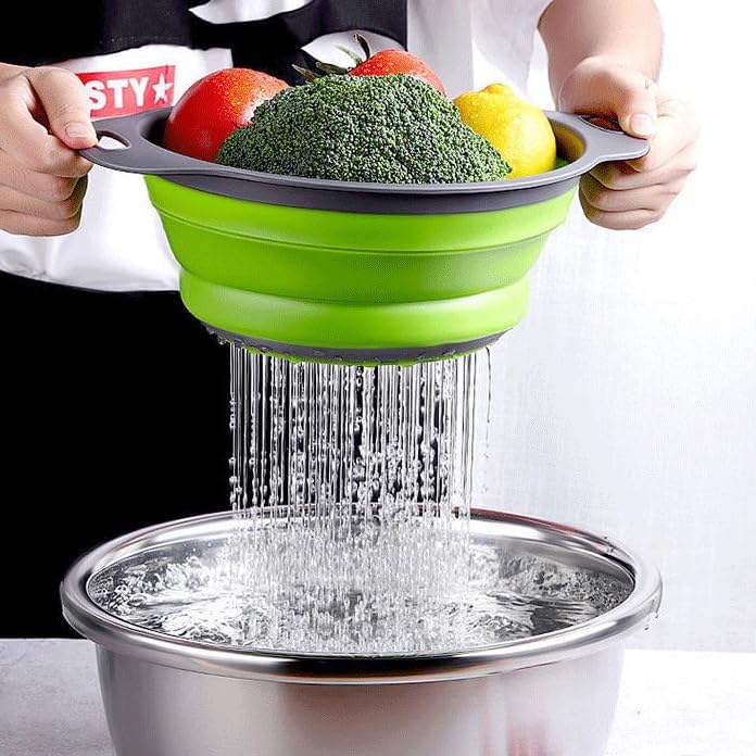Emptycolor 2 Pack Collapsible Colander Set, Foldable Collapsible Strainers for Kitchen, Small Round Colander with Base and Handles for Pasta, Fruit, Vegetables – Space-Saving Kitchen Strainer Baskets - Image 2