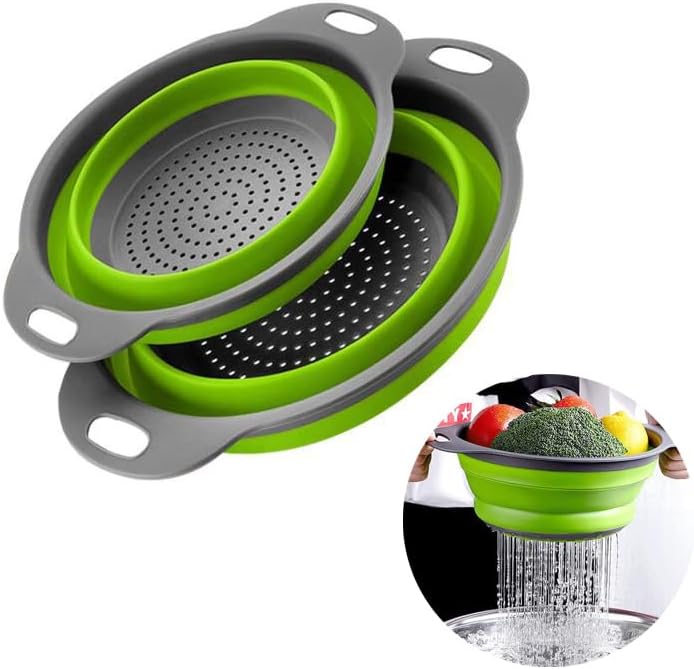 Emptycolor 2 Pack Collapsible Colander Set, Foldable Collapsible Strainers for Kitchen, Small Round Colander with Base and Handles for Pasta, Fruit, Vegetables – Space-Saving Kitchen Strainer Baskets - Image 1