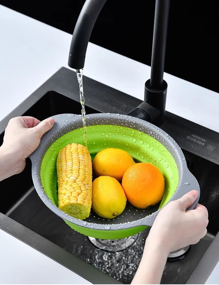 Emptycolor 2 Pack Collapsible Colander Set, Foldable Collapsible Strainers for Kitchen, Small Round Colander with Base and Handles for Pasta, Fruit, Vegetables – Space-Saving Kitchen Strainer Baskets - Image 3