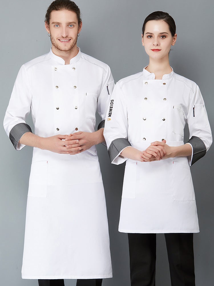 Delicious Crown Long-Sleeved Chef Work Clothes Men'S Rear Kitchen Short-Sleeved El High-End Chef Clothes Breathable Net Chef - Image 3