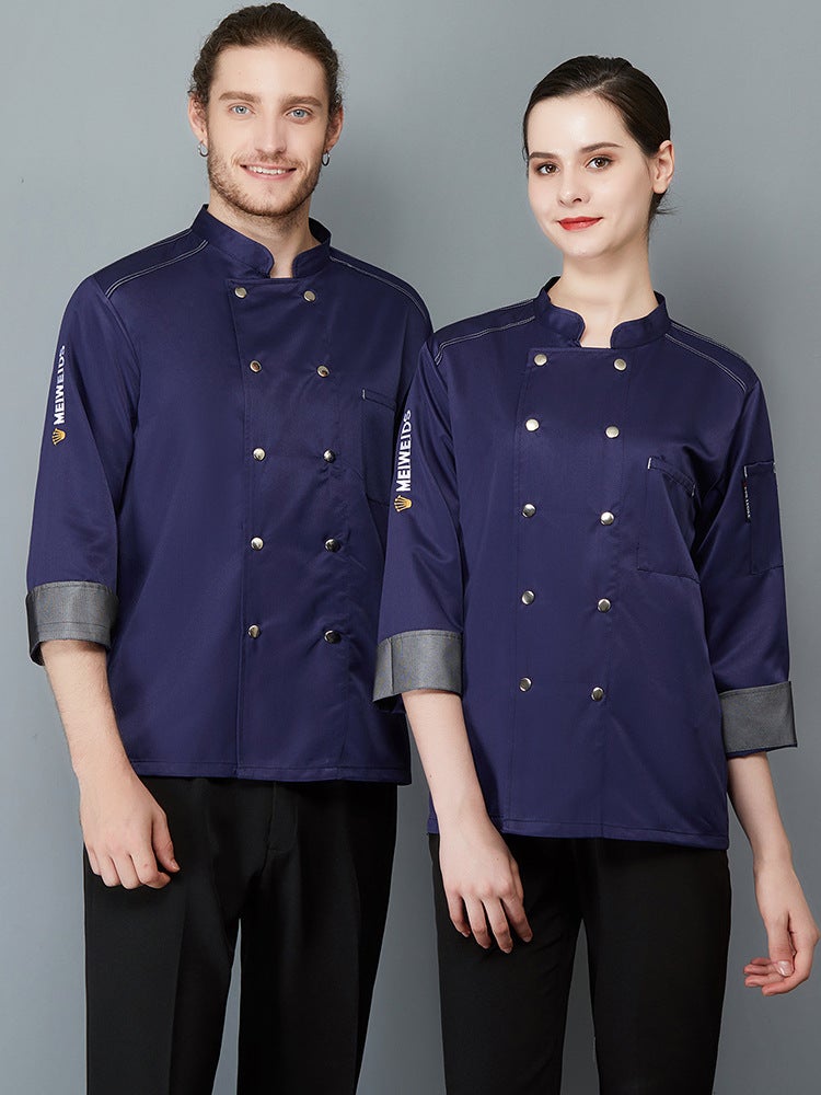 Delicious Crown Long-Sleeved Chef Work Clothes Men'S Rear Kitchen Short-Sleeved El High-End Chef Clothes Breathable Net Chef - Image 4