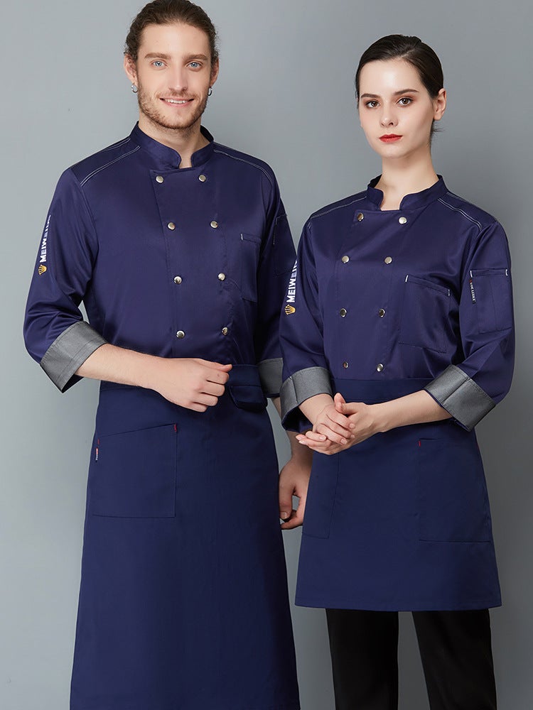 Delicious Crown Long-Sleeved Chef Work Clothes Men'S Rear Kitchen Short-Sleeved El High-End Chef Clothes Breathable Net Chef - Image 2