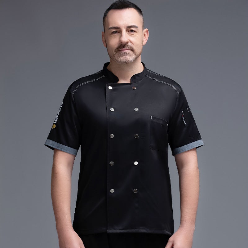 Delicious Crown Long-Sleeved Chef Work Clothes Men'S Rear Kitchen Short-Sleeved El High-End Chef Clothes Breathable Net Chef - Image 1