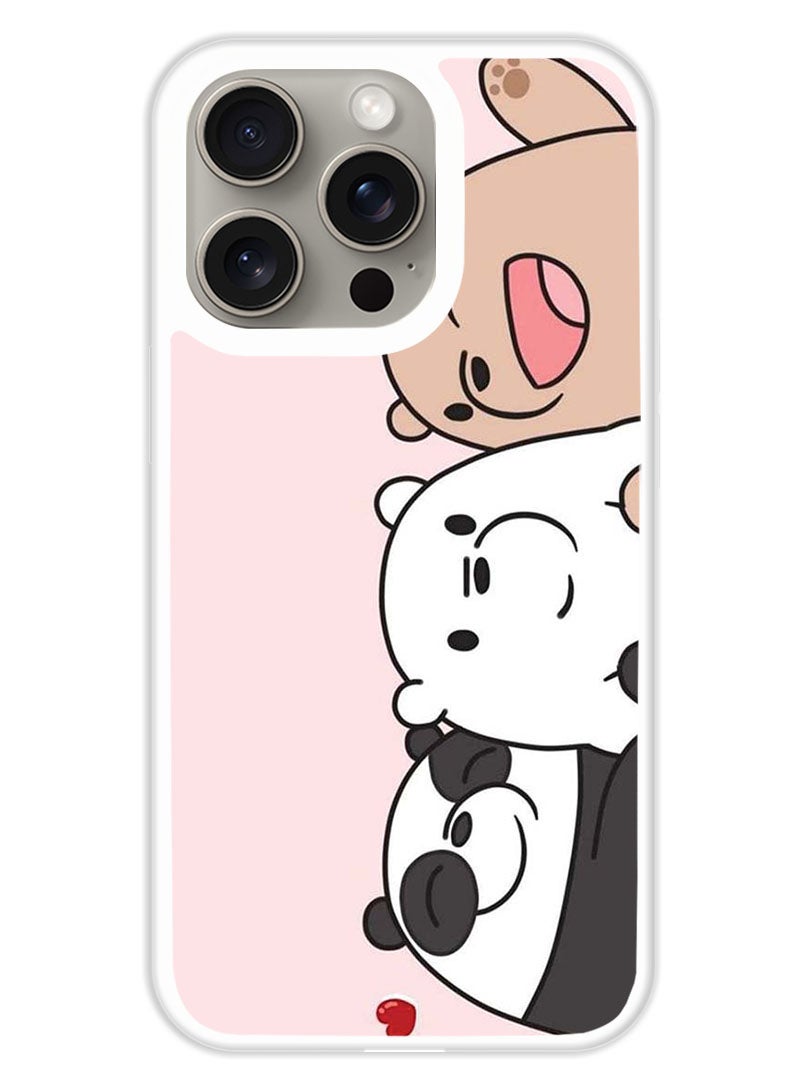 Theodor Protective Case Cover For APPLE IPHONE 15 Pro Three Friends Panda (White Bumper) - Image 1