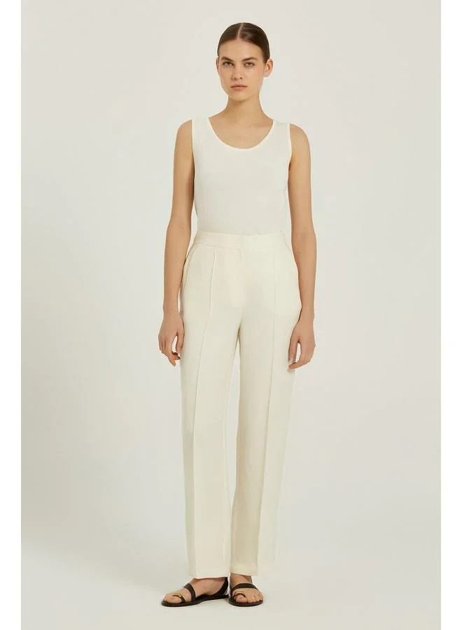 Mısırlı 1951 Beige Ribbed Woven Women's Pants
