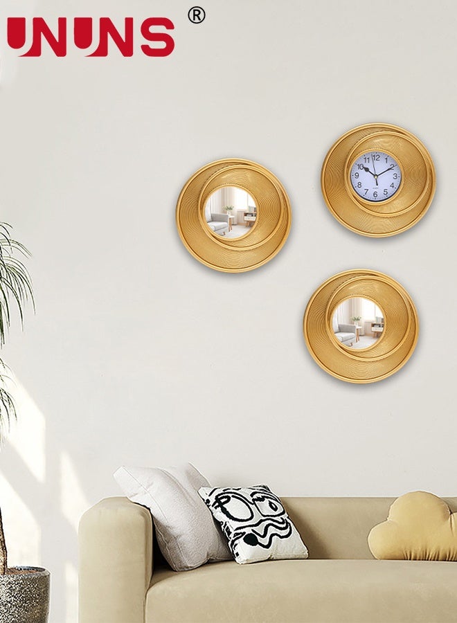 UNUNS 3PCS Wall Clock,Gold Antique Style Clock,Retro Style Clock,Suitable for Living Rooms,Bedrooms,Kitchens,Bathrooms,And Offices,25cm*25cm - Image 4