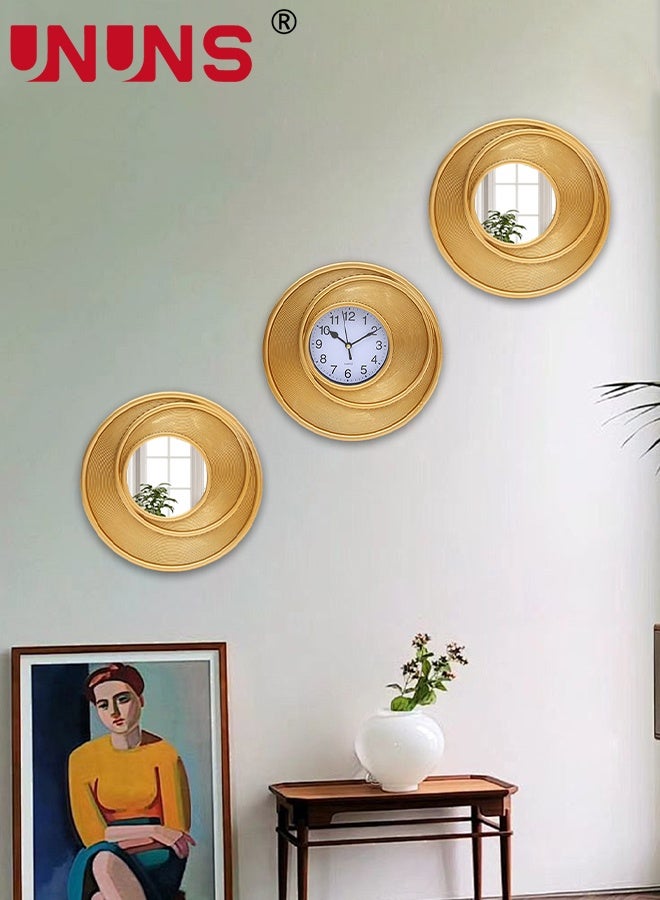 UNUNS 3PCS Wall Clock,Gold Antique Style Clock,Retro Style Clock,Suitable for Living Rooms,Bedrooms,Kitchens,Bathrooms,And Offices,25cm*25cm - Image 2
