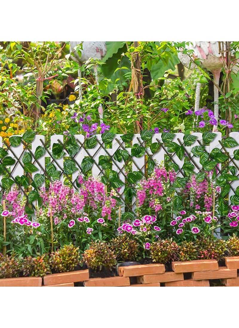 LINGWEI Green Ivy Leaves Garden Wall Decoration Fence Green Hedges Fence Wooden Retractable Fence Garden Plant Bamboo Garden Fence Expandable Wooden Artificial Leaf Fence  - Image 2