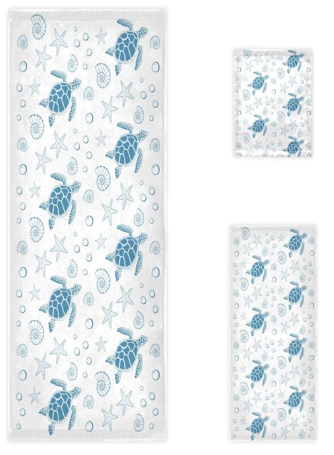 Naanle Ocean Sea Turtle Starfish Shells Soft Luxury Set of 3 Towels, 1 Bath Towel+1 Hand Towel+1 Washcloth, Multipurpose for Bathroom, Hotel, Gym, Spa and Beach(Blue White) - Image 2