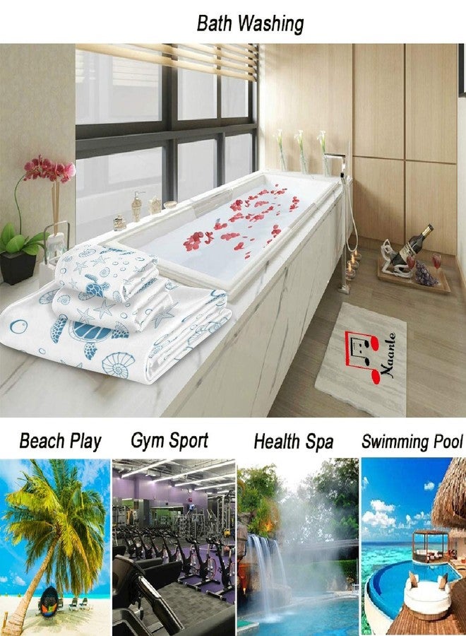 Naanle Ocean Sea Turtle Starfish Shells Soft Luxury Set of 3 Towels, 1 Bath Towel+1 Hand Towel+1 Washcloth, Multipurpose for Bathroom, Hotel, Gym, Spa and Beach(Blue White) - Image 4
