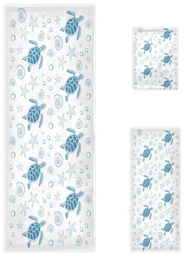 Naanle Ocean Sea Turtle Starfish Shells Soft Luxury Set of 3 Towels, 1 Bath Towel+1 Hand Towel+1 Washcloth, Multipurpose for Bathroom, Hotel, Gym, Spa and Beach(Blue White) - Image 1