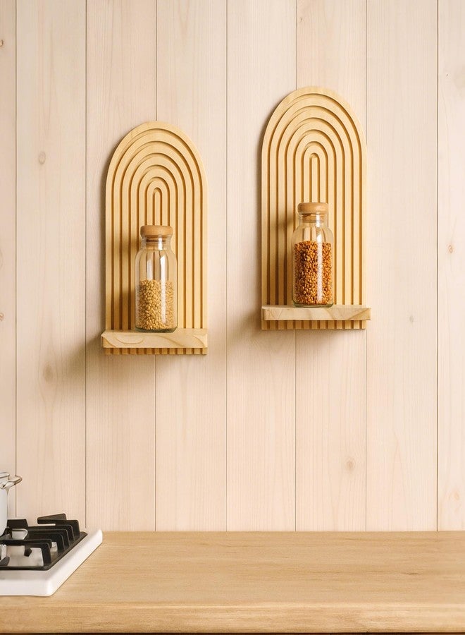 Artilady 2 Pack Boho Wood Wall Hanging Shelf - Handmade Rainbow Arch Floating Shelves Trinket Storage Rack Modern Wall Decor for Bedroom Living Room Nursery Bathroom - Image 4