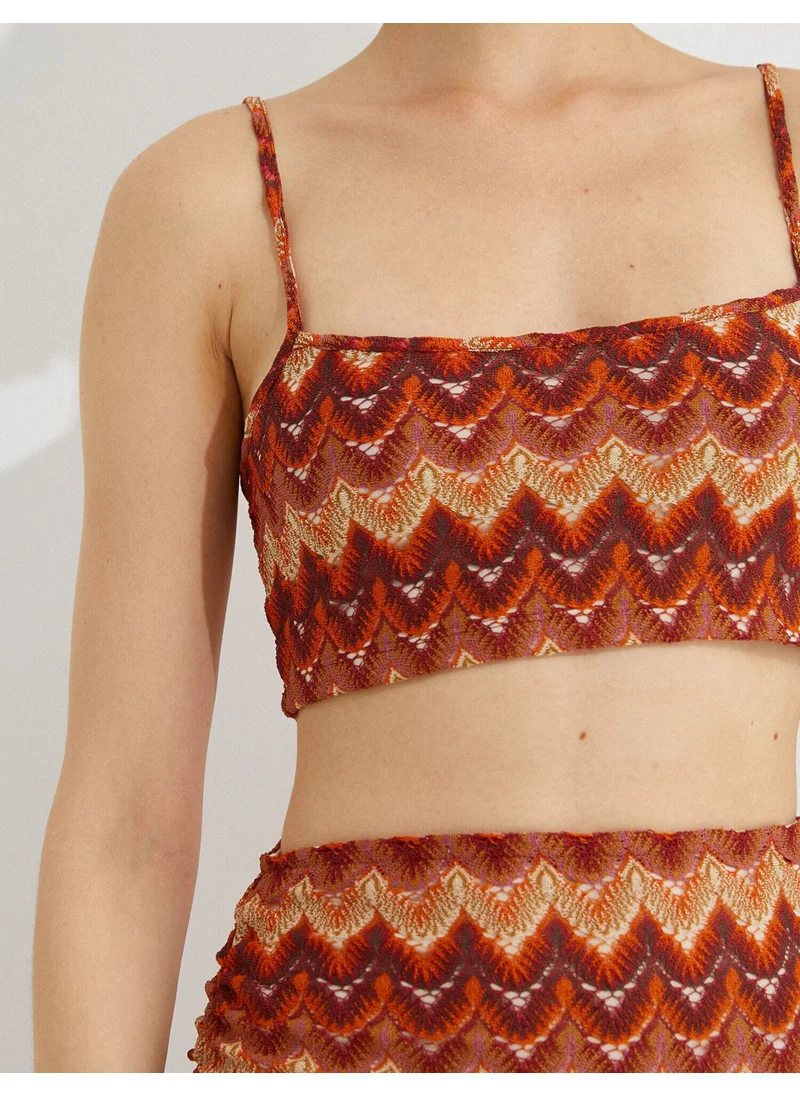 كوتون Knitted Detailed Patterned Crop Undershirt