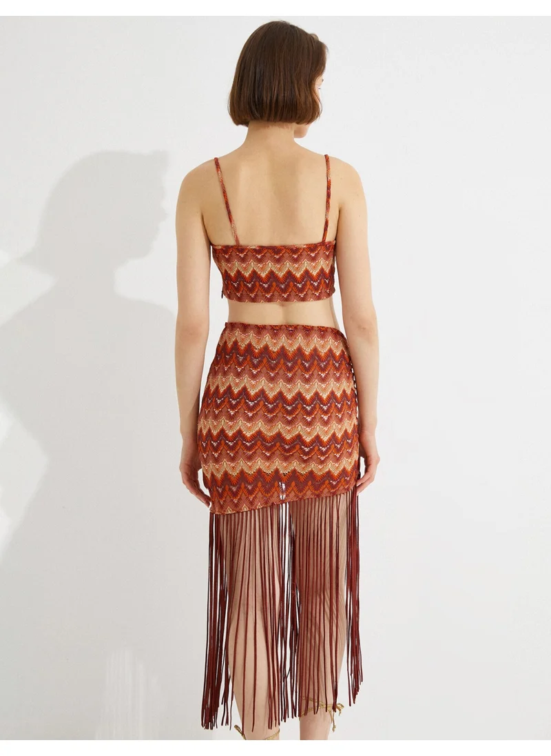 كوتون Knitted Detailed Patterned Crop Undershirt