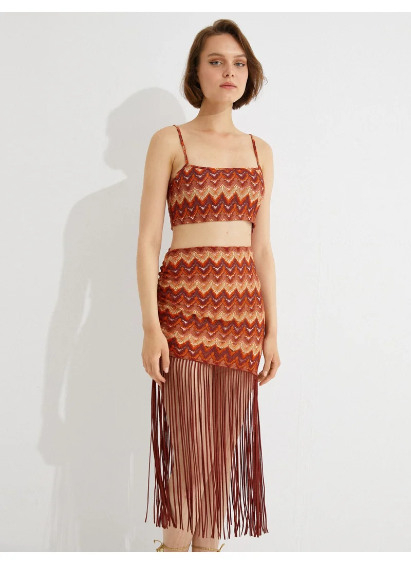 كوتون Knitted Detailed Patterned Crop Undershirt