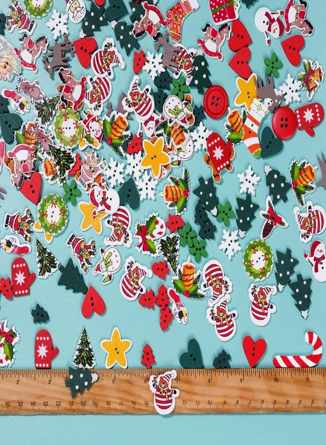 yeabwps 200 Pieces Christmas Wooden Buttons Assorted Christmas Art Craft Buttons for Handmade Project, Mixed Sizes and Styles - Image 5