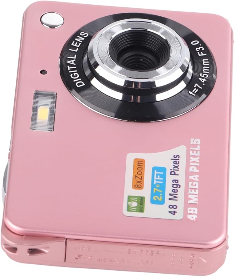 AYNEFY 48 ميغابكسل كاميرا رقمية 4K محمولة بشاشة LCD 2.7 بوصة قابلة لإعادة الشحن مدمجة وردية اللون - Image 1