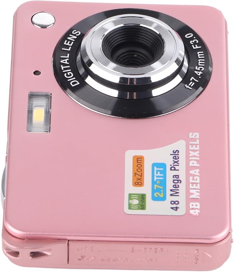 AYNEFY 48 ميغابكسل كاميرا رقمية 4K محمولة بشاشة LCD 2.7 بوصة قابلة لإعادة الشحن مدمجة وردية اللون - Image 5