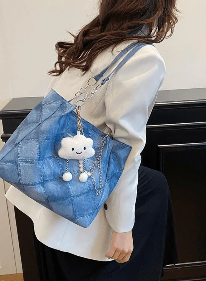 Take Two Blue Denim Quilted Shoulder Bag