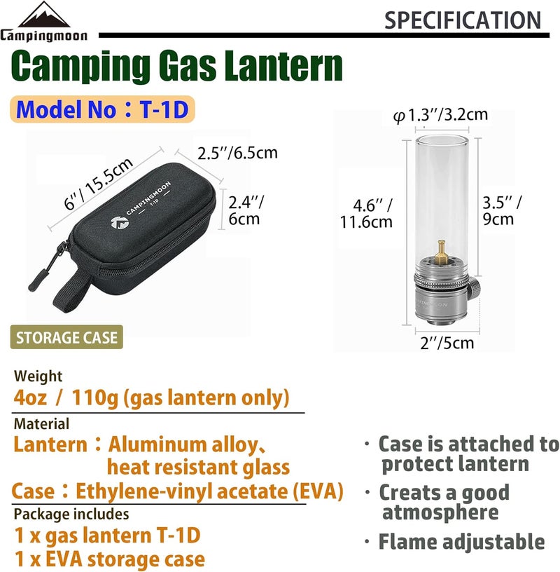 camping moon فوانيس الغاز CAMPINGMOON مع صمام ليندال EN417 علبة الغاز القياسية للتخييم T-1D - Image 3