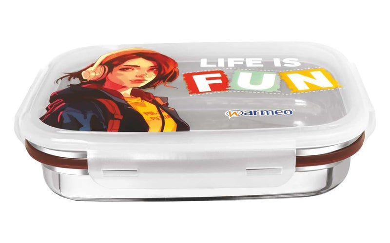 WARMEO Foody Life is Fun Stainless Steel Lunch Box Airtight Leak Proof 2 Containers Big 800 ml Small 150ml for Office Use School Picnic Easy to Carry