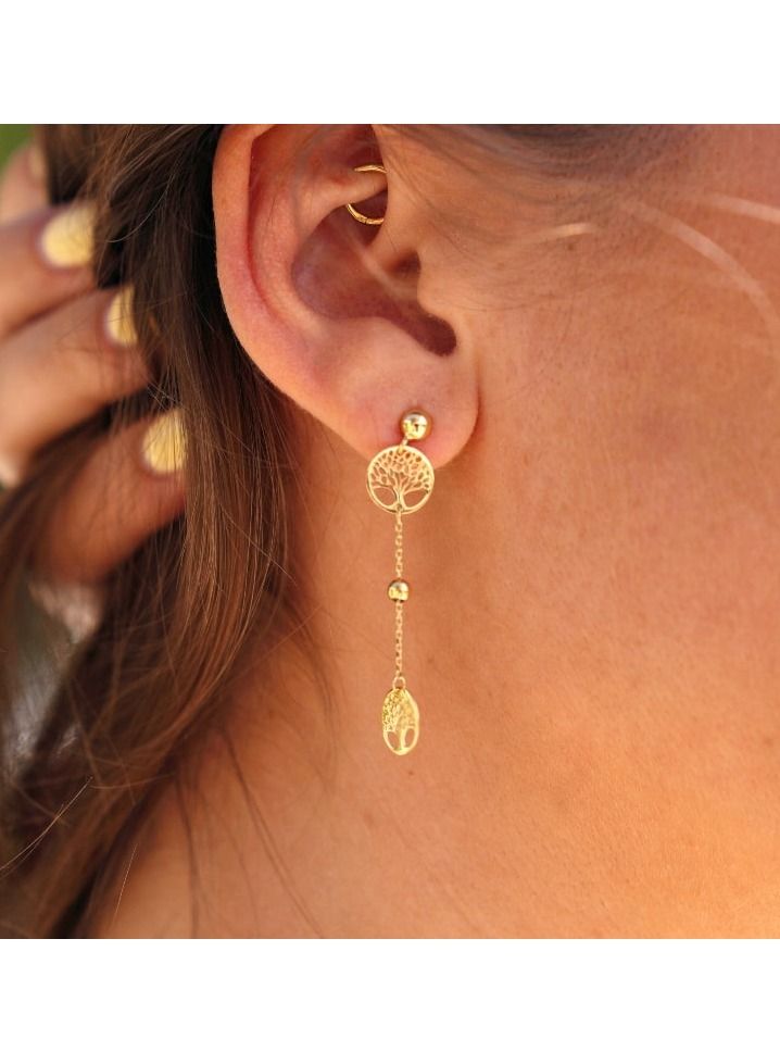 Gold Zone Real Gold Tree Hanging Stud Earring Set 0239-111 E1713 - Image 1