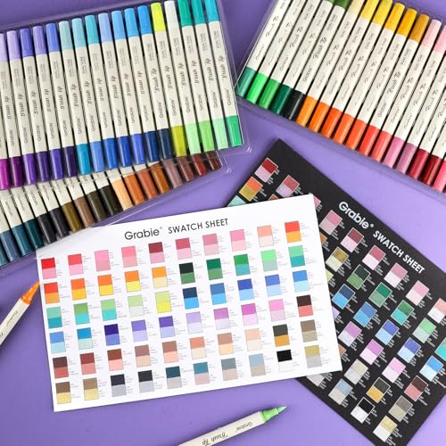 Grabie 120 Colors Acrylic Paint Markers, 60 Pack Dual Tip Soft Brush Acrylic Markers, Water-Based Paint Pens for Paper, Rock Painting, Wood, Canvas, Glass, Fabric, DIY Craft Art Supplies for All Ages - Image 2