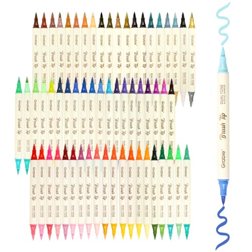 Grabie 120 Colors Acrylic Paint Markers, 60 Pack Dual Tip Soft Brush Acrylic Markers, Water-Based Paint Pens for Paper, Rock Painting, Wood, Canvas, Glass, Fabric, DIY Craft Art Supplies for All Ages - Image 1
