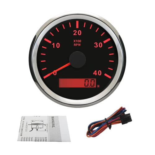 ELING Universal Diesel Tachometer RPM REV Counter with Hour Meter 4000RPM 85mm 12V 24V with Backlight - Image 1