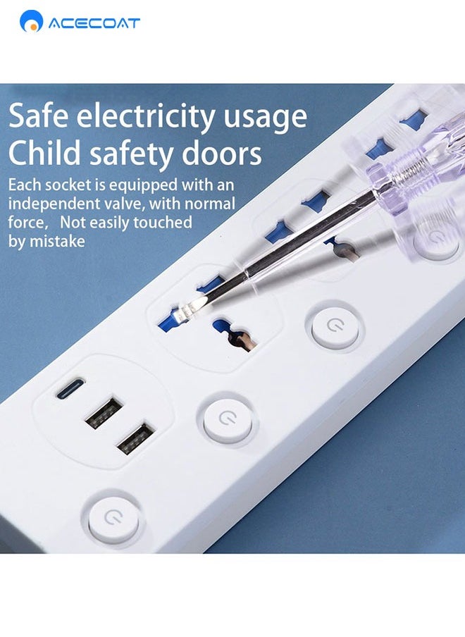 ACECOAT - Universal Power Extension Cord with Surge Protector 4 Power Sockets & 3 USB Ports, 3 Meter USB C Power Strip for House, Office etc., Multi Plug - Image 1