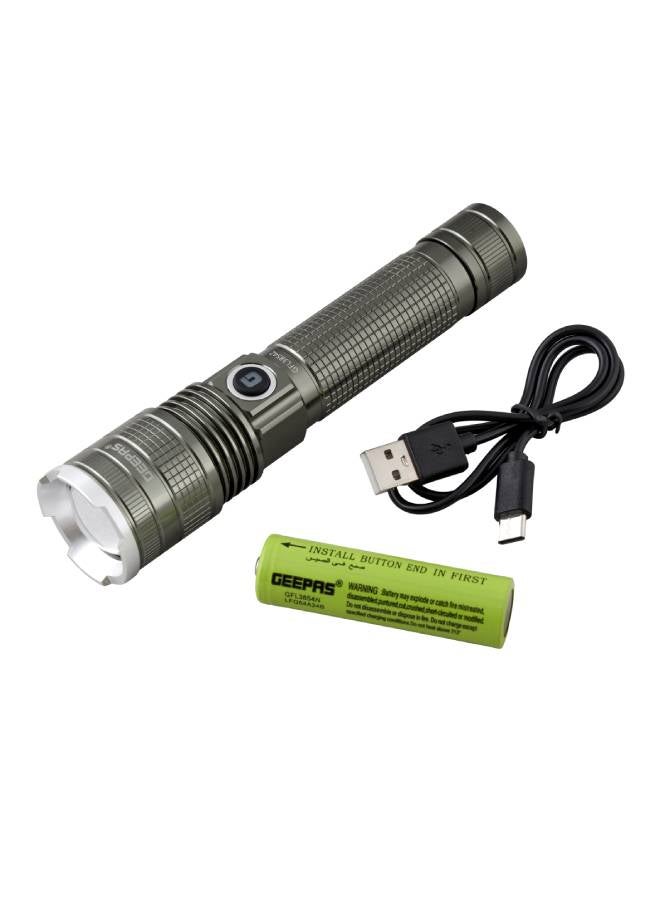 GEEPAS Zoomable 15W LED Flashlight|Aluminum Alloy Body, High Power LED 4000mAh Li-ion Battery, Type-C Charging with 1500 Lumens Output, Type-C Fast Charging| Skid Proof, Shock Proof GFL3854Z Green 227mm - Image 2