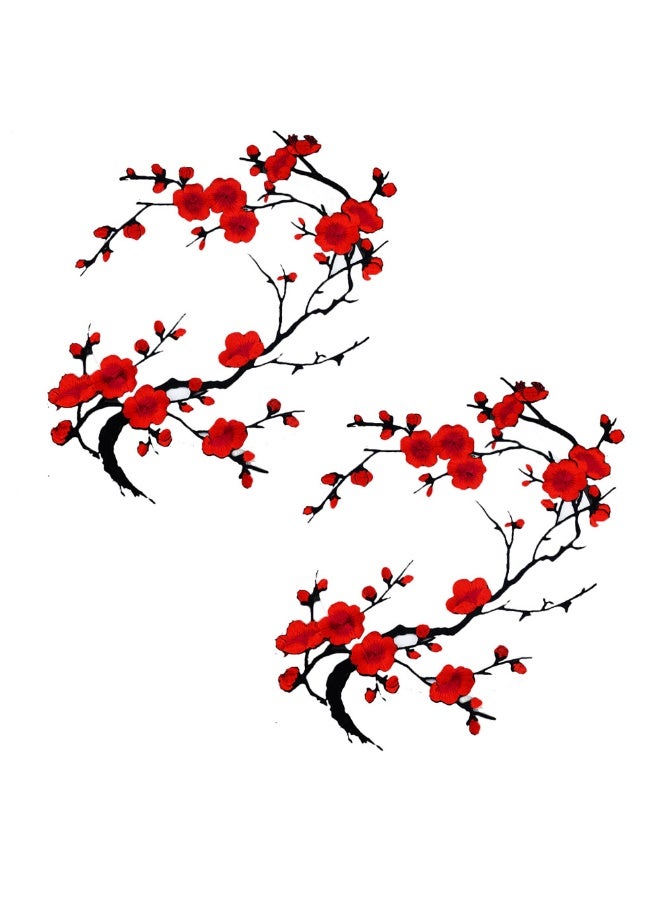 Plum Blossom Flower Embroidery Patches Applique Fabric Sticker Craft Sewing Repair Decoration, Set of 2 - Image 1