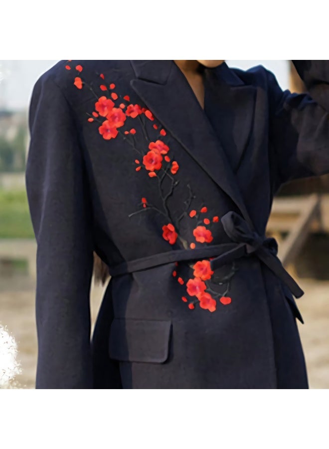 Plum Blossom Flower Embroidery Patches Applique Fabric Sticker Craft Sewing Repair Decoration, Set of 2 - Image 2