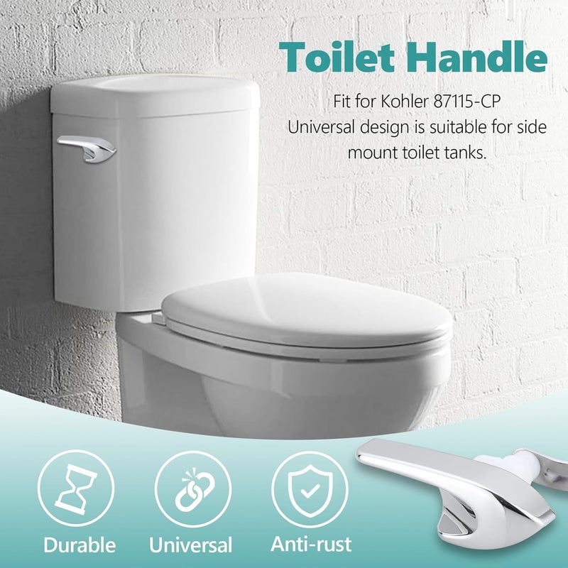 OasisFlow Toilet Handle Replacement Trip Lever Compatible with Kohler 87115-CP Toilet, Toilet Flush Handle Side Mount, Chrome - Image 2