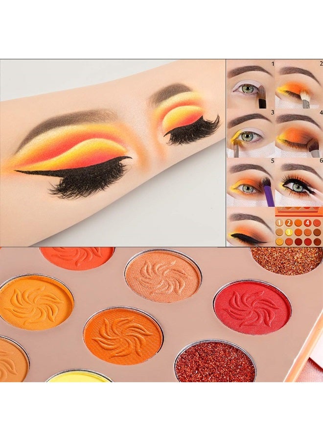 Afflano Red Orange Eyeshadow Palette Sunset 15 Color, Pro Highly Pigmented Glam Fall Eye Shadow Makeup Palettes,Nudetude Neutral Brown Yellow Gold Warm,Matte Glitter Shimmer Metallic Eyeshadow Pallet - Image 1