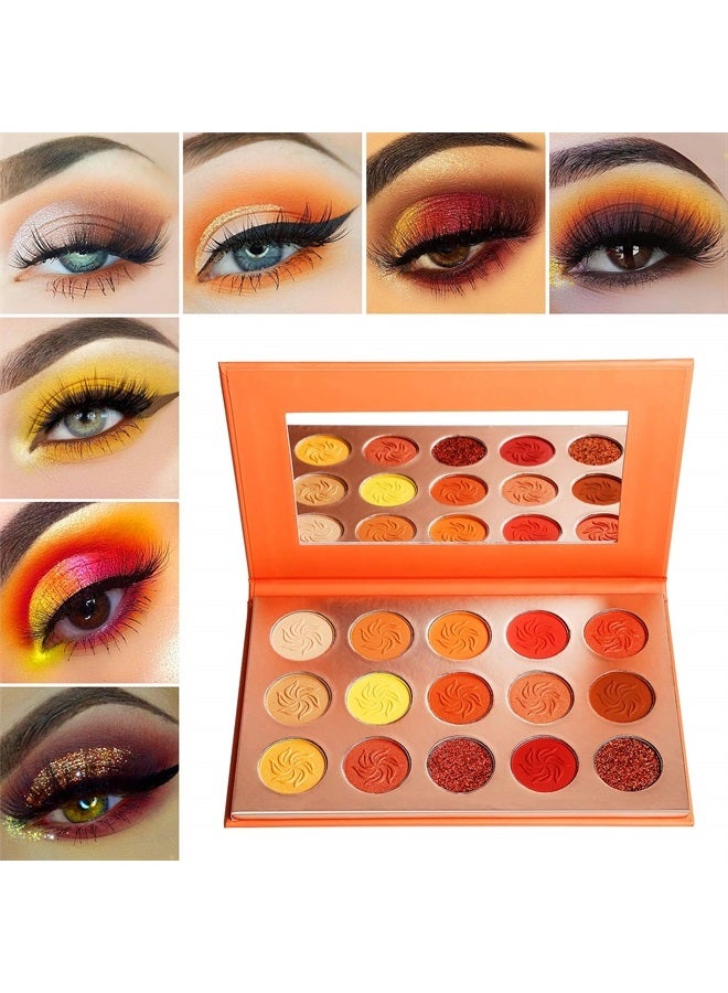 Afflano Red Orange Eyeshadow Palette Sunset 15 Color, Pro Highly Pigmented Glam Fall Eye Shadow Makeup Palettes,Nudetude Neutral Brown Yellow Gold Warm,Matte Glitter Shimmer Metallic Eyeshadow Pallet - Image 4