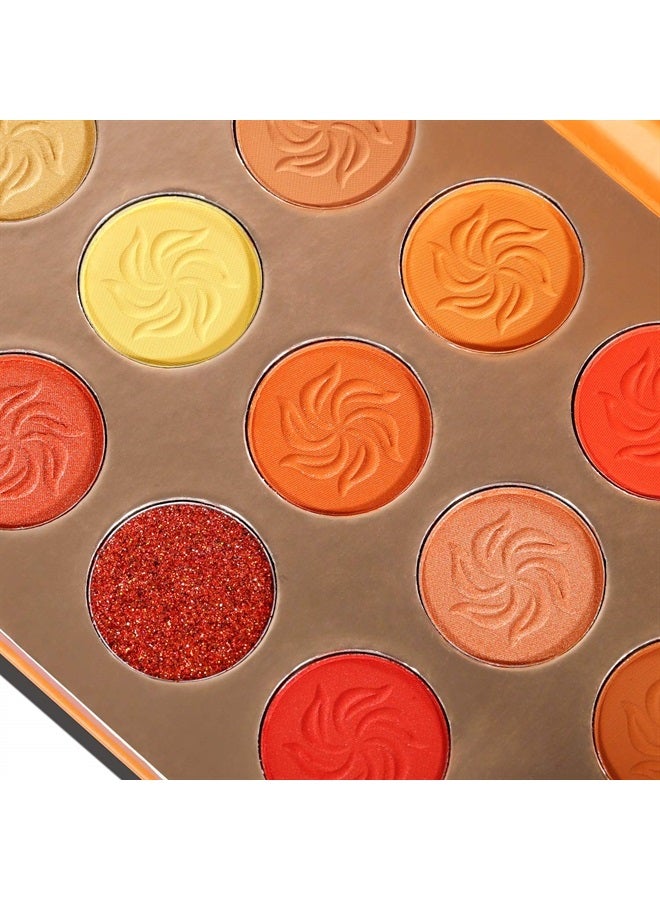 Afflano Red Orange Eyeshadow Palette Sunset 15 Color, Pro Highly Pigmented Glam Fall Eye Shadow Makeup Palettes,Nudetude Neutral Brown Yellow Gold Warm,Matte Glitter Shimmer Metallic Eyeshadow Pallet - Image 2