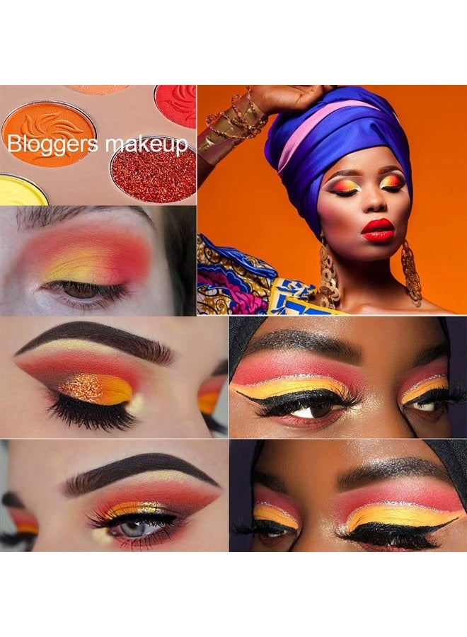 Afflano Red Orange Eyeshadow Palette Sunset 15 Color, Pro Highly Pigmented Glam Fall Eye Shadow Makeup Palettes,Nudetude Neutral Brown Yellow Gold Warm,Matte Glitter Shimmer Metallic Eyeshadow Pallet - Image 3