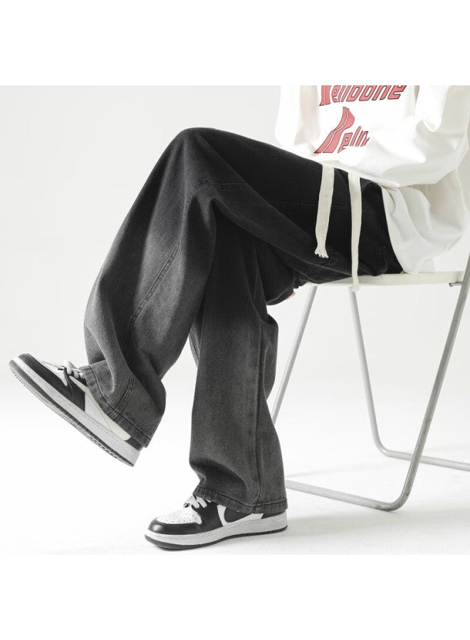 Swamp Area Men's Washed Jeans, Spring And Autumn American High Street Style, Straight-leg Loose Wide-leg Casual Pants K009 Black M - Image 3