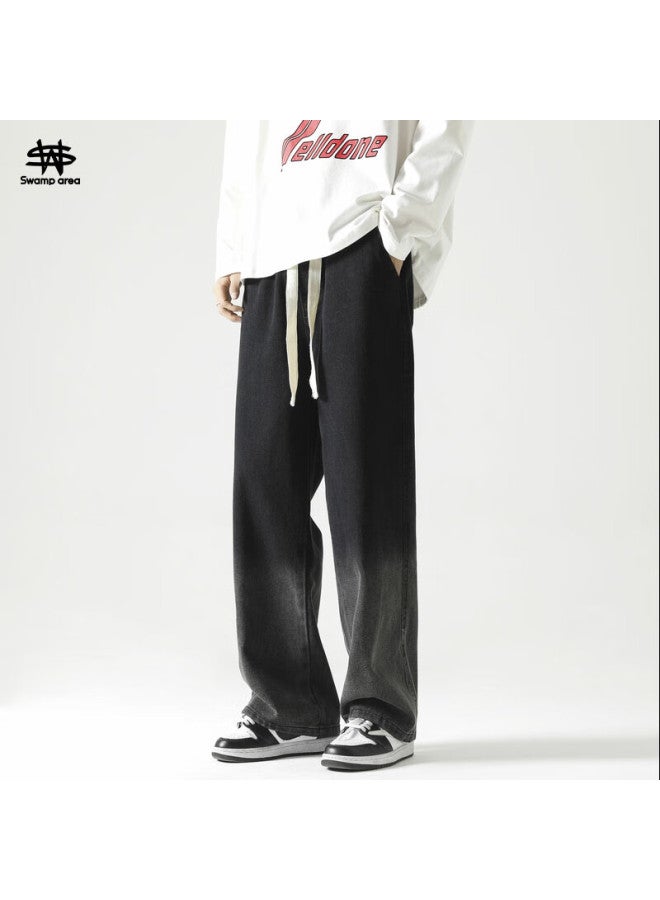 Swamp Area Men's Washed Jeans, Spring And Autumn American High Street Style, Straight-leg Loose Wide-leg Casual Pants K009 Black M - Image 1