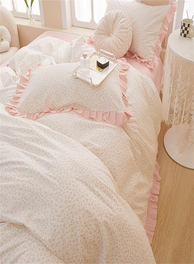 MKXI Queen Size Small Floral Ruffle Comforter Set - 3 Piece Countryside Floral Comforter with Pillow Shams, Reversible White Pink Princess Bedroom Collection, Soft Aesthetic Bedding Set for Teen Girls - Image 5