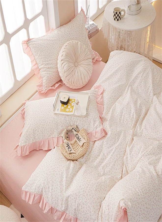 MKXI Queen Size Small Floral Ruffle Comforter Set - 3 Piece Countryside Floral Comforter with Pillow Shams, Reversible White Pink Princess Bedroom Collection, Soft Aesthetic Bedding Set for Teen Girls - Image 3