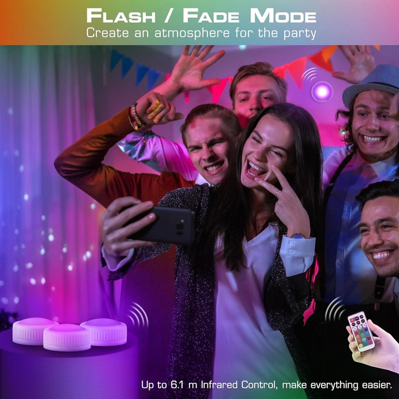 إيفربايت مصباح EverBrite اللمسي، مصباح ضغط، مصابيح LED دائرية مع 12 لون RGB، ضوء لمس لاسلكي أسفل الخزانة، 80 لومن، ضوء ليلي للخزانة، غرفة النوم، الجدار، الفصل الدراسي، يشمل 18 بطارية AAA، عبوة من 6 قطع - Image 4